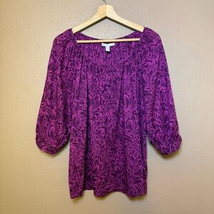 Old Navy Women’s Size Large Purple Roll Tab Sleeve Cotton Woven Blouse Boho Fem